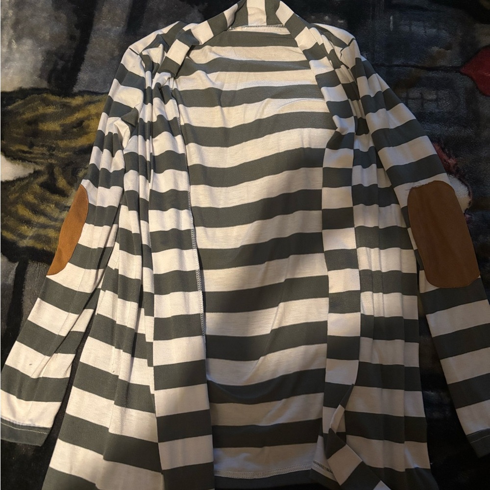 Striped Cardigan with Elbow Patches